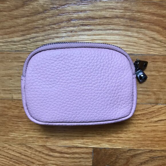 Pink Grainy Genuine Leather Coin Purse ID Holder with Bee - Picture 4 of 7